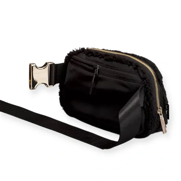 Lululemon Everywhere Fleece Belt Bag with Gold Hardware Extended Strap Black - Picture 3 of 7